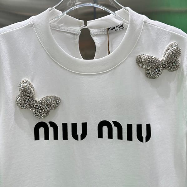 絶対欲しい！ミュウミュウ リボン付き コットン Tシャツ パチモン myb87158